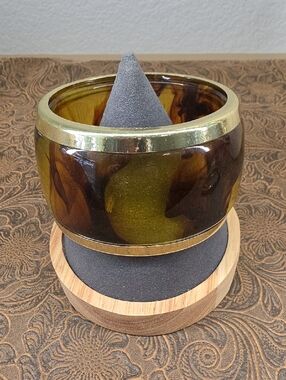 Vintage Chunky Wide Marbled Swirl Gold Trim Bangle Statement Bracelet